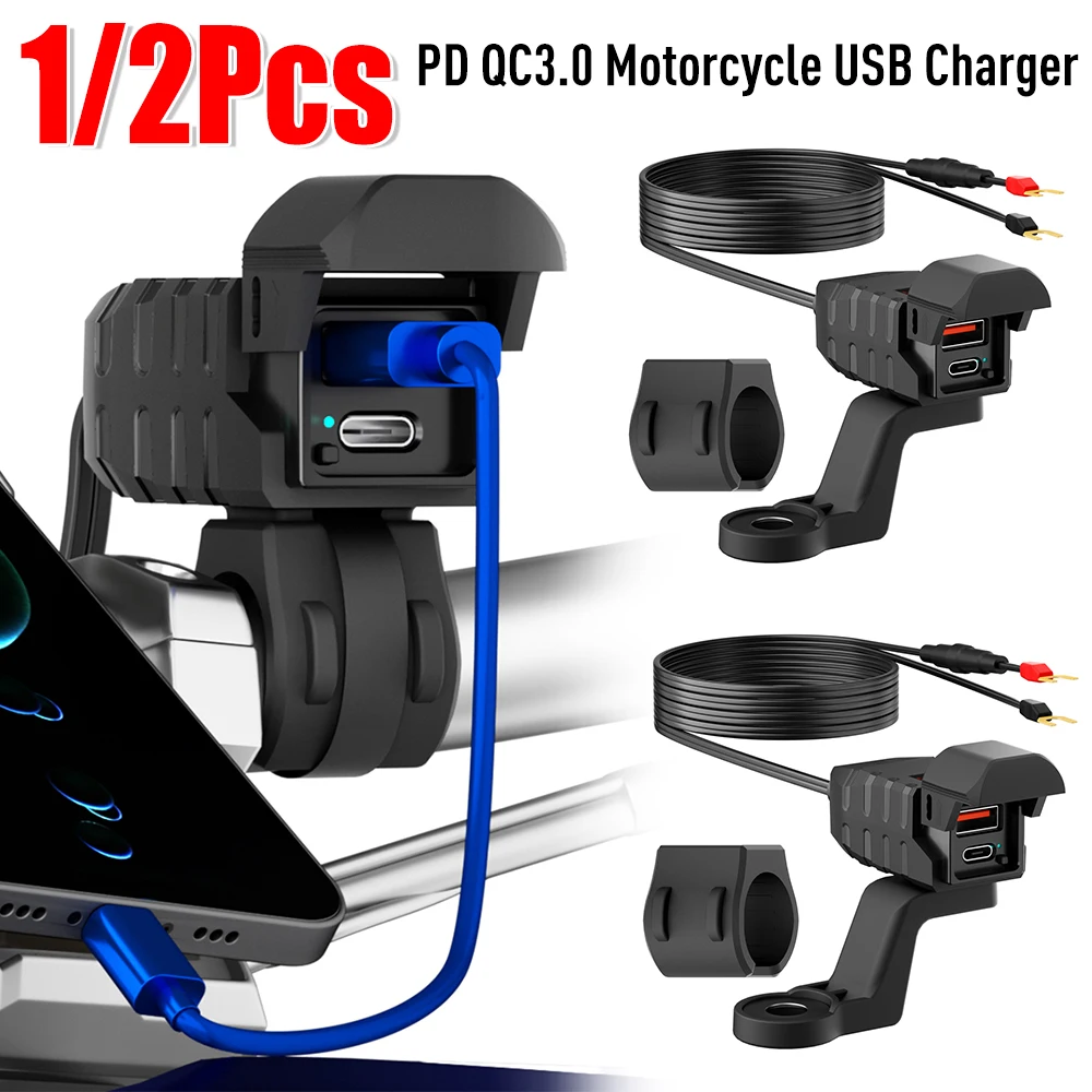 

1/2PCS PD QC3.0 Motorcycle USB Charger 12V USB Type C Motorcycle Charger Waterproof Type C Port Socket Connector Accessories