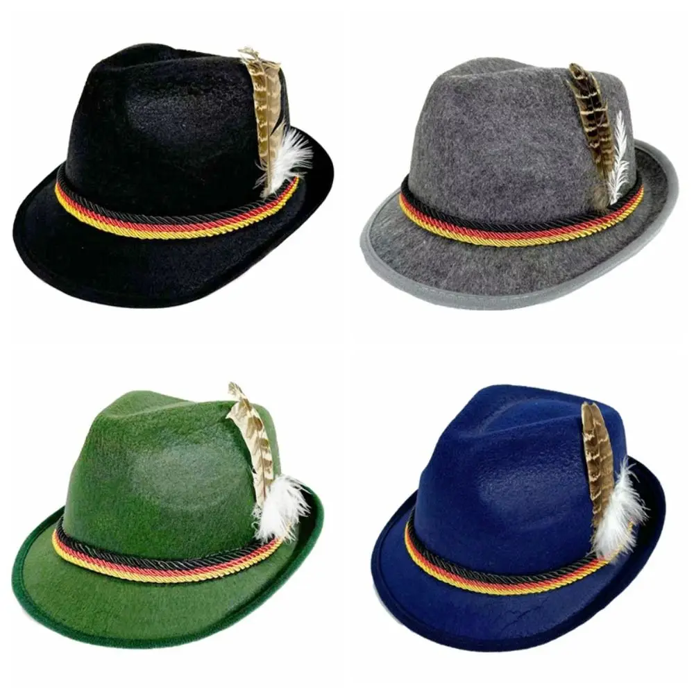 Outdoor Events Dress Up Oktoberfest Hat Fedora Hat Bavarian Feather Decors Hat Jazz Panama Costume Cosplay Cap Party Photo Props