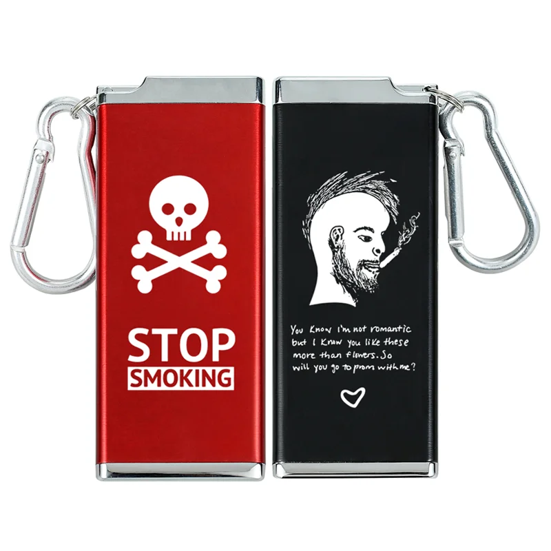 Portable Mini Ashtray Personalized Custom LOGO Metal Aluminum Cigarette Box Case With Keychain Name Signature Laser Engraving