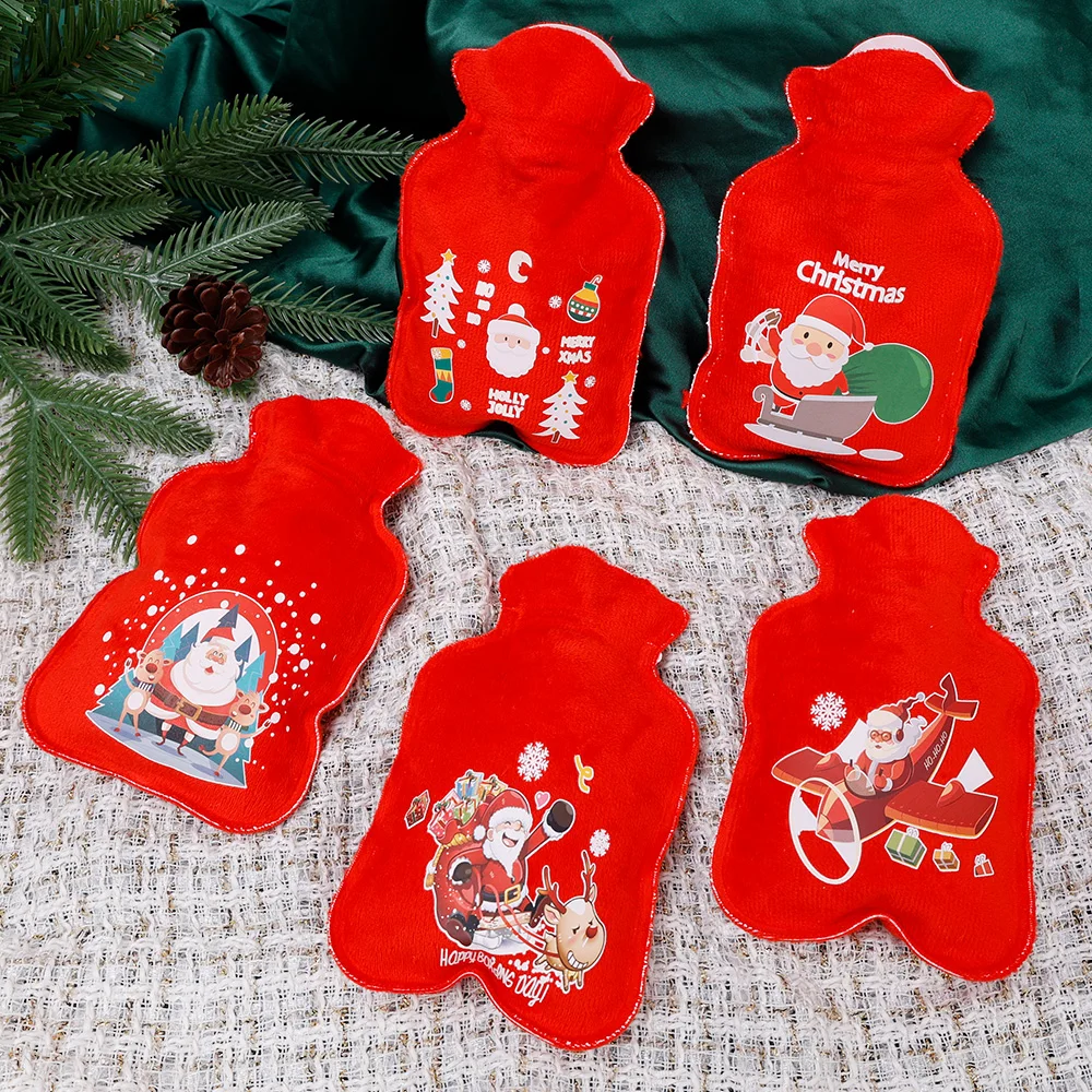 Christmas Hot Water Bag Cartoon Santa Claus Elk Hot Water Bag Large Capacity Plush Baby Velvet Warm Water Bag Christmas Gift