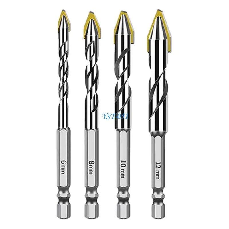E15A Set Of 4 Hard Alloy Offset Drill Bits With Hexagonal Handle For Various Materials