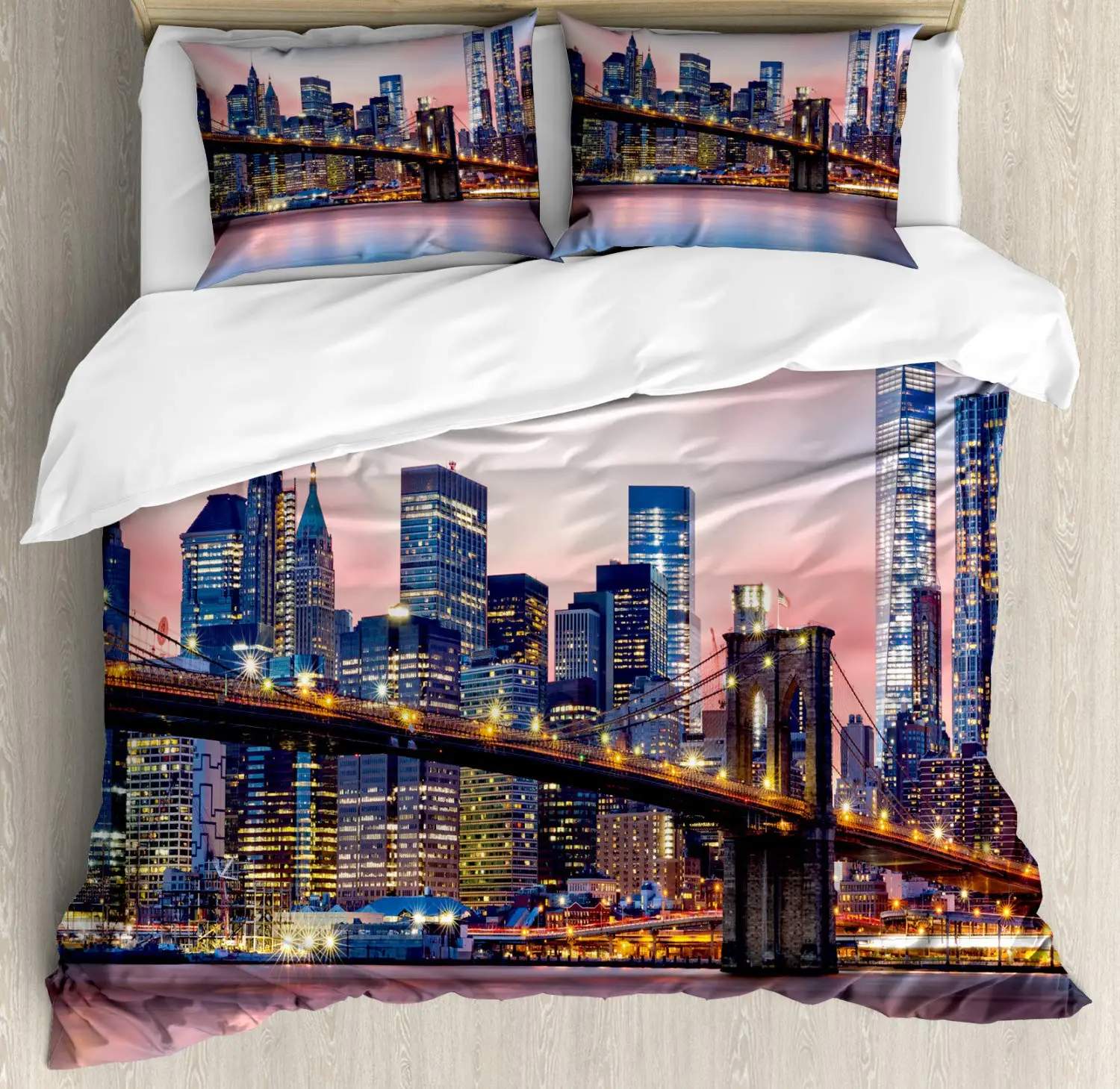 

City Building Bedding Set New York Theme Comforter Cover Duvet Cover for Kids Teens Adults Men with 2 Pillow Bedroom Decoration