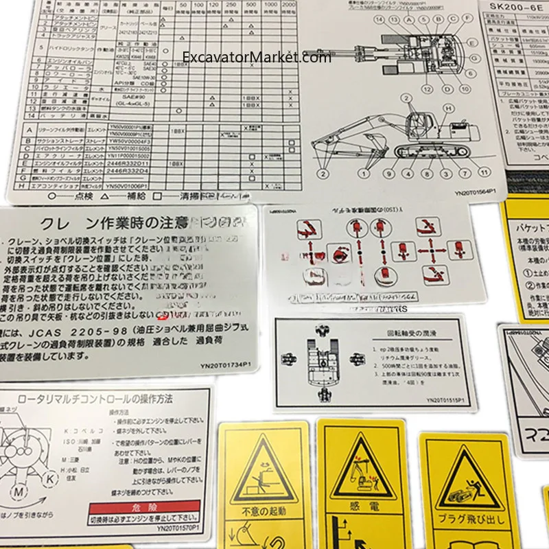 Kobelco SK SK200-6e cab interior stickers, glass stickers, imported decorative panels, stickers, decals, excavators