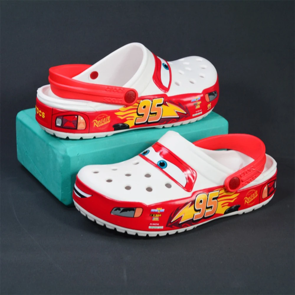 Disney Cars Lightning Mcqueen Pixar Cartoon Aoger Solid Waterproof Slippers Outdoor Beach Shoes Sandals Casual Ankle-wrap Shoes