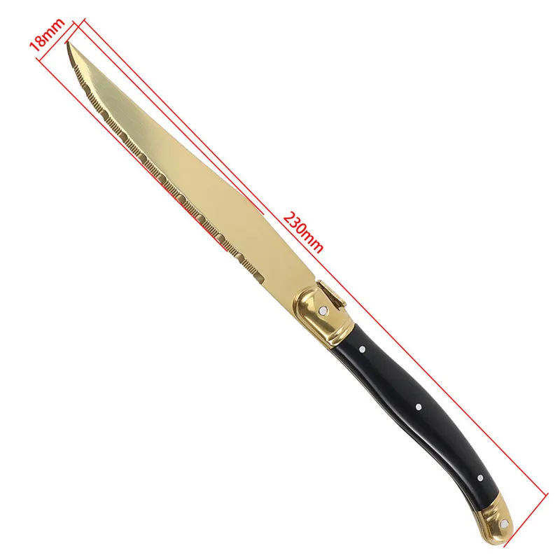 4-12pcs Laguiole Steak Knives Set Titanium Gold Plating Sharp Knives Serrated Head Black Golden Dinner Knifes