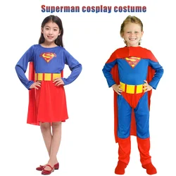 Kids Anime Cosplay Red Supergirls Superboys Costumes with Cloak Belt Anime Superhero Children Cosplay Costume Bodysuit