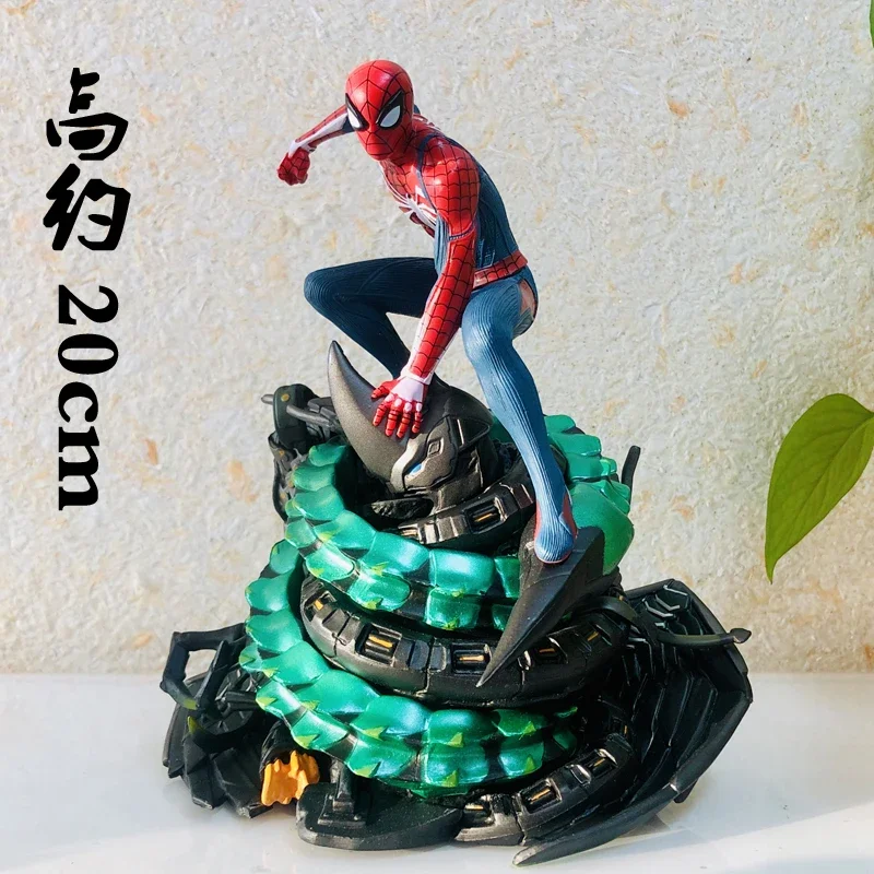 

Marvel 1/10 Flying Stance Scene Spider Man Figurine Spider Man Vs. Steel Rhino Man Scene Statue Cool Car Scenery Figurine Model