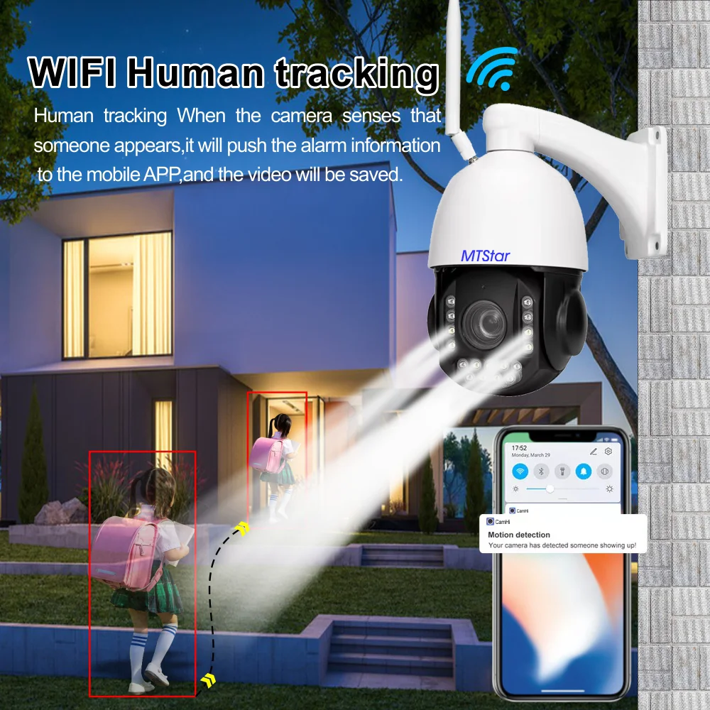 MTStar 4K 8MP Uitra HD IP PTZ  WIFI Human tracking 360° 30x Zoom  IR 150M Color Night Vision Security Camera