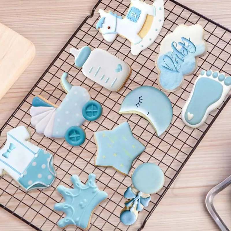 

10pcs/set Cartoon Baby Shower Cookie Cutters Stainless Steel Baby Bottle Star Moon Crown Cloud Fondant Biscuit Mold Birthday