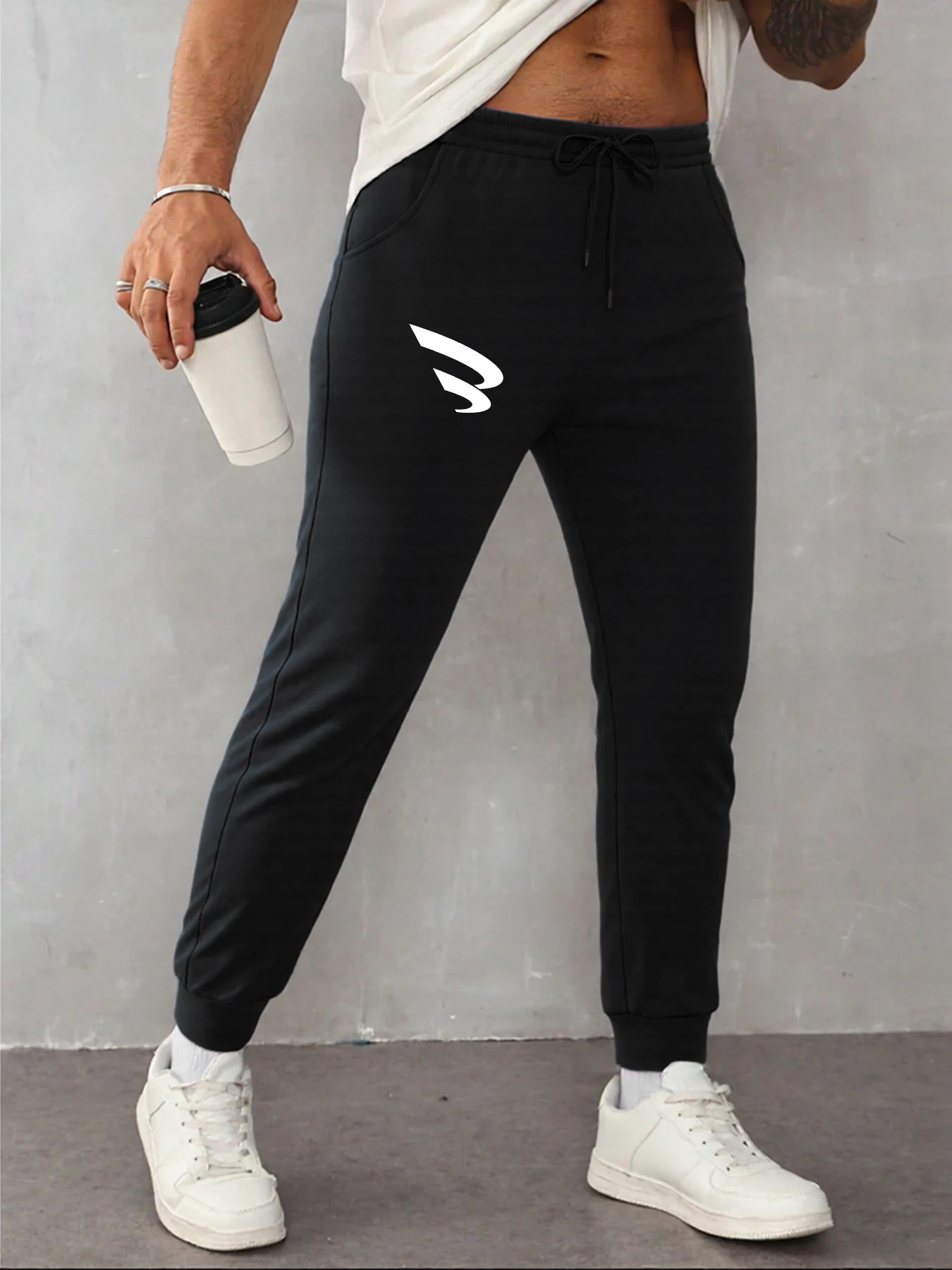 

Simple Line Design Printing Men Pants Fleece Autumn Trousers Street Soft Y2K Joggers Pant All-Match Sweatpants Fashion Sportpant