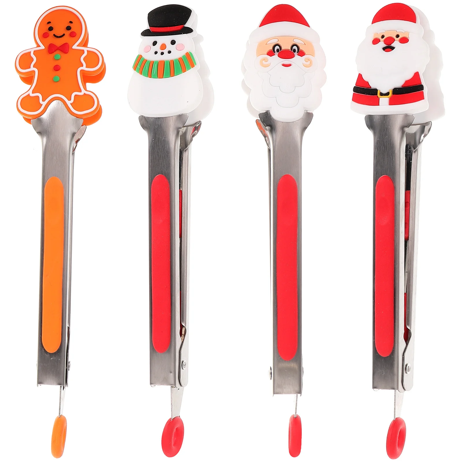 

4 Pcs Gloves Silicone Clips Man Holiday Serving Tongs Stainless Steel Christmas Cooking Utensils Multi-functional Food