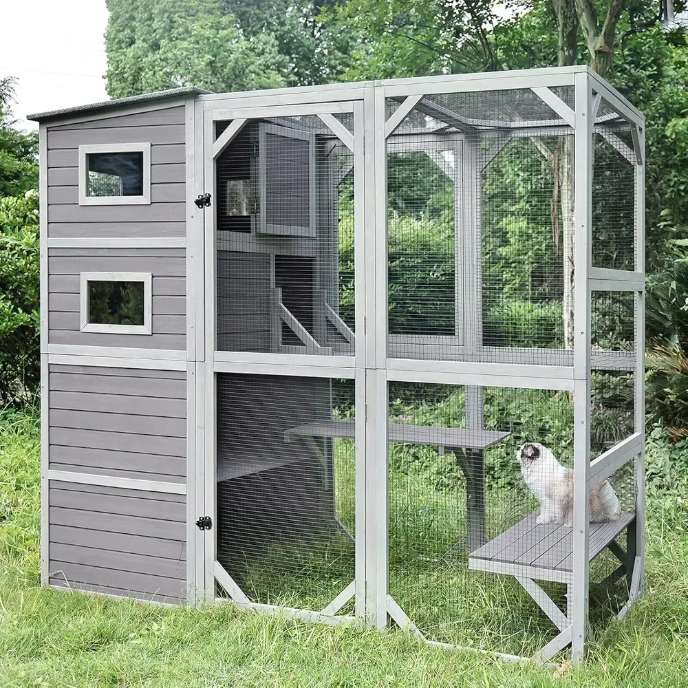 

Outdoor, Indoor Cat House, Cage Large Catio Kitty Enclosures, Walk in Cat Condo Playpen -Super Large 77 in