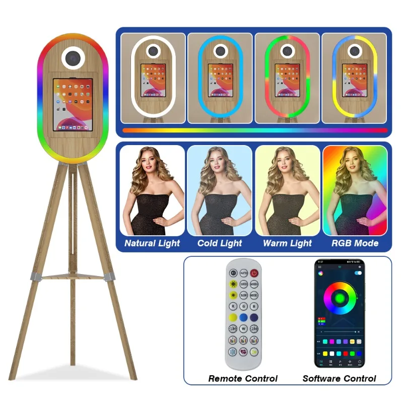Retro Textured Wooden iPad Photo Booth Stand with Camera Selfie Photo Booth Machine