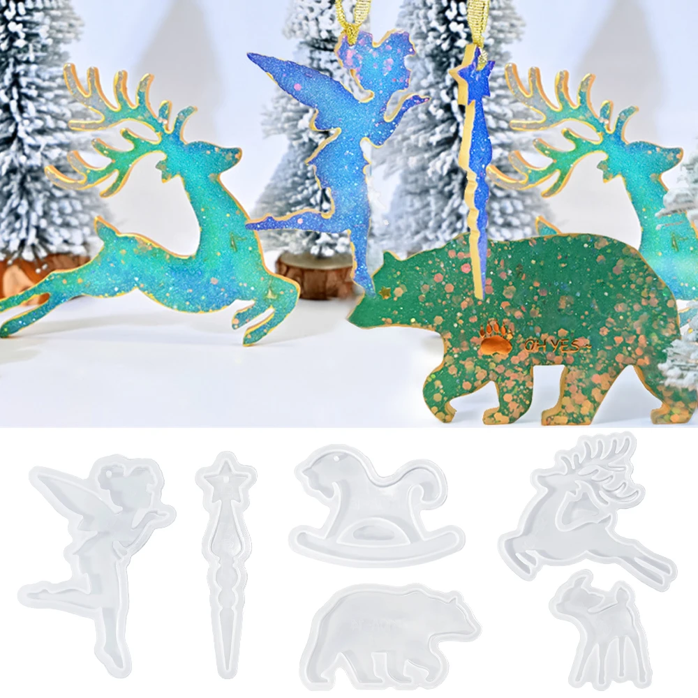 S0159 Elk Polar Bear Lamb Horse Resin Pendants Ornaments Mould Animals Keychain Jewelry Making Moule En Silicone Pour Resine view 2
