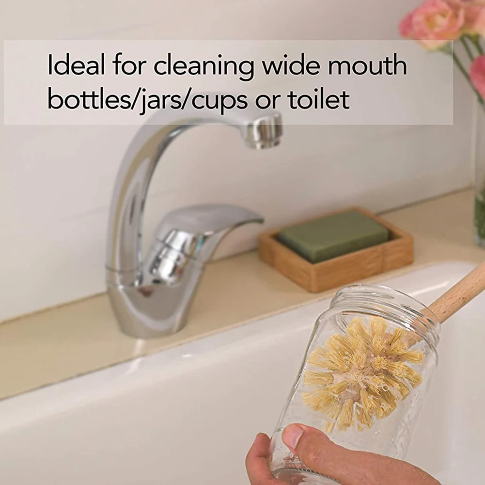 竹製ディッシュブラシ & 木製ボトルブラシ 広口ボトル、カップ、瓶用、皿、ボトル、ポットの掃除用ディッシュブラシ HOT!