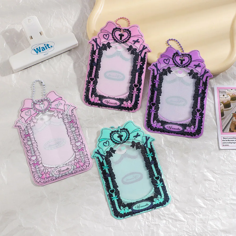 Heart INS Bow Card Photocards Protector Photo Frame Bag Pendant Keychain Key Ring Bowknot Idol Photo Sleeves Photo Pocket Girl