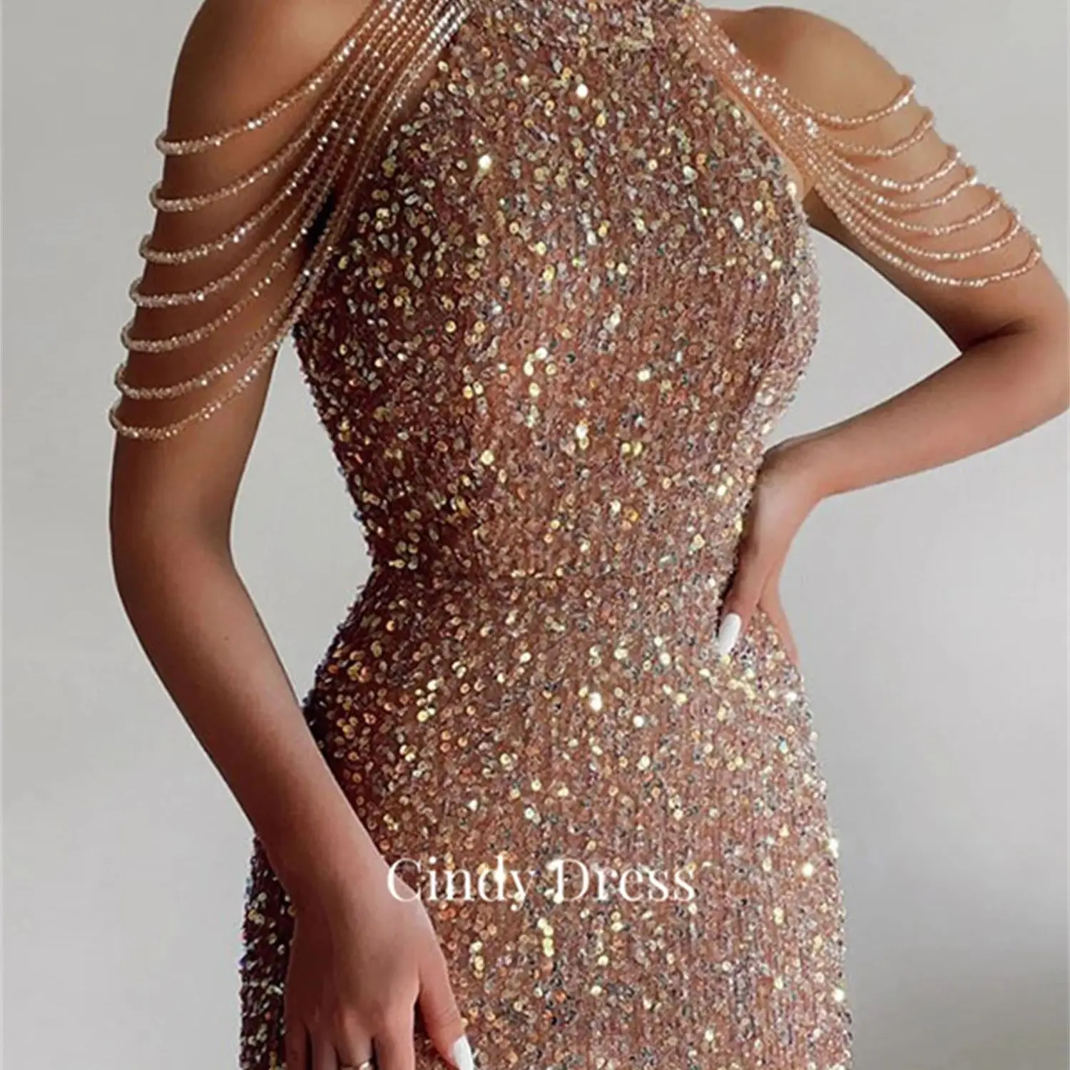 

Cindy Beads Shiny Cocktail Dress Sequins Gala Dresses 2024 Ball Gowns Woman's Evening Party Wedding Prom Women Formal Occasion