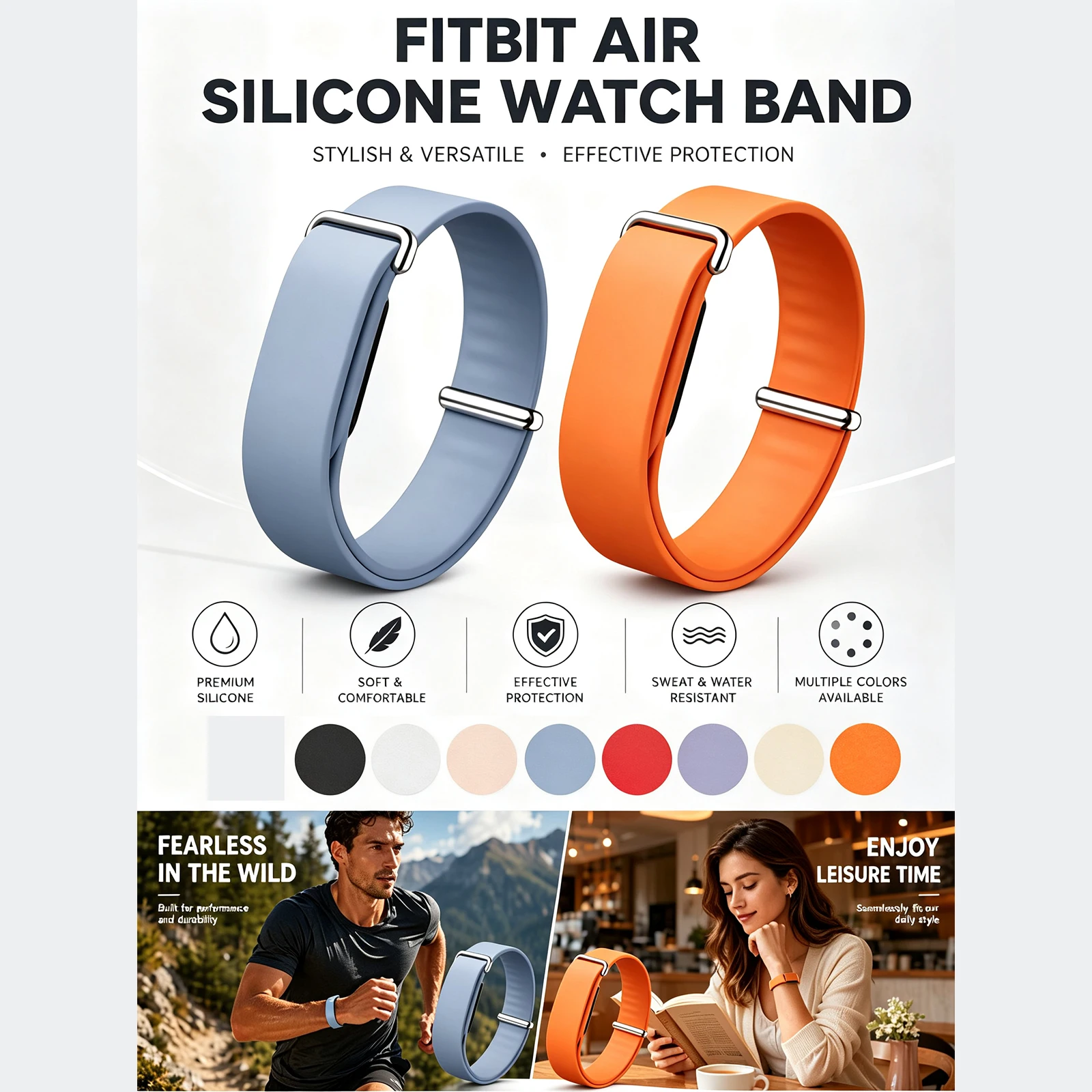 For Google Fitbit Air Silicone Adjustable Lightweight Wristband Quick Release Wristwatch Straps Anti-Sweat Watch Loops Bracelet