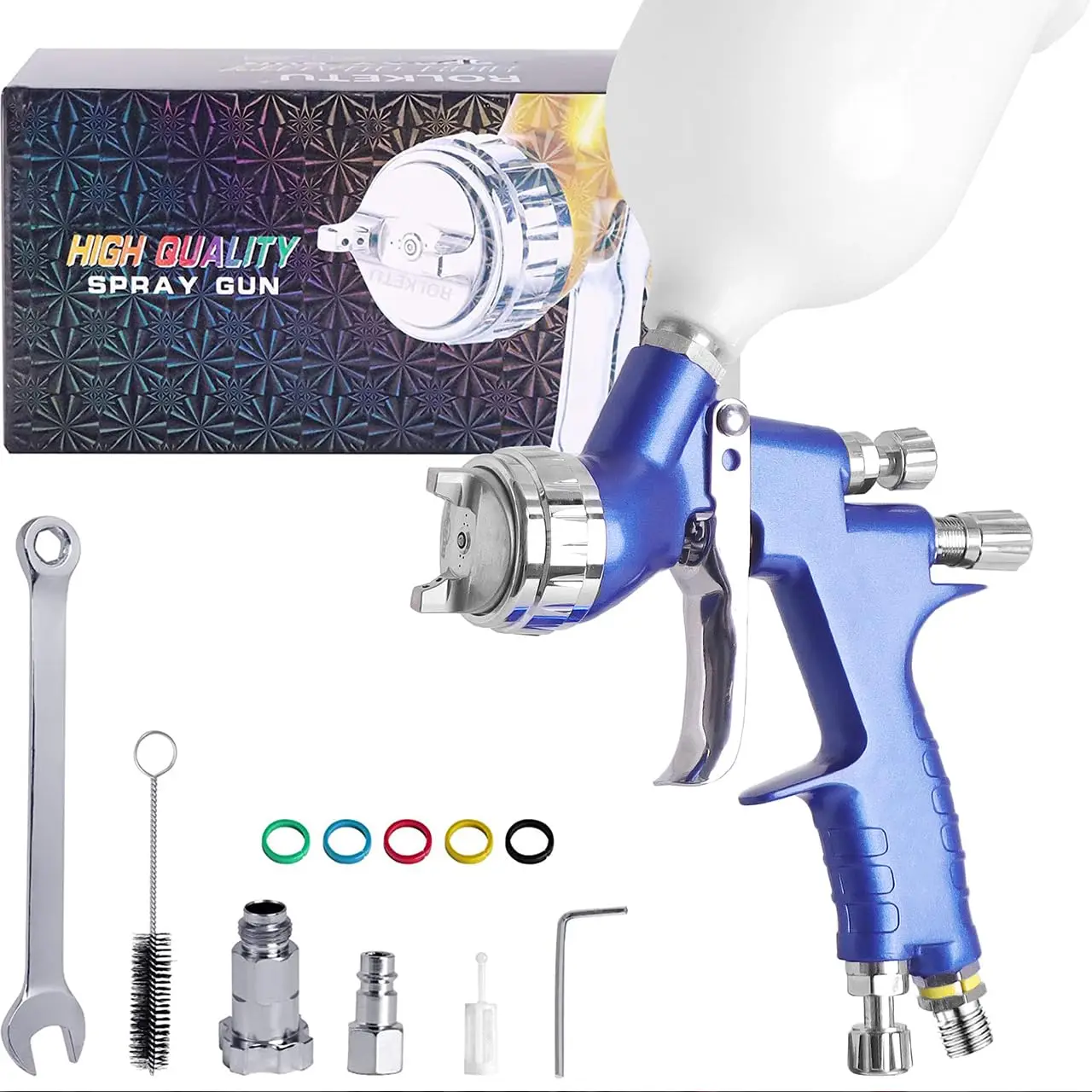 Gt Gravity Spray Gun, Equipped With Blue Nozzle And Mixed Glass Water-Based Air Paint Spray Gun