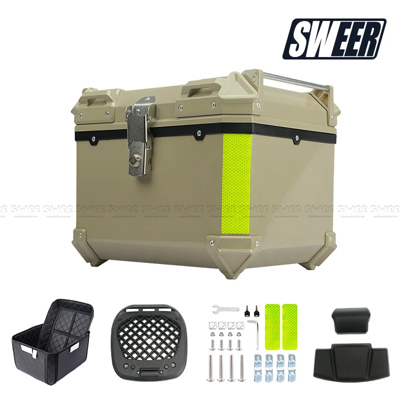 45L Motorcycle Helmet Box Universal ABS Plastic Top Tail Rear Luggage Tool Cases Lock  Anti-Collision Electric Scooter Trunk