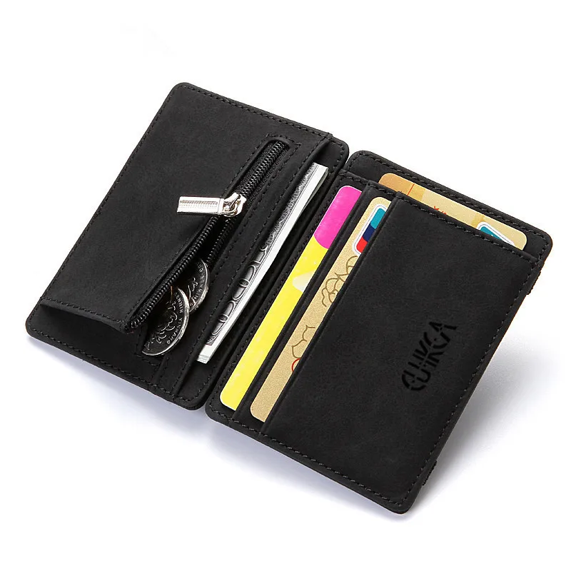 Mini Men Card Holder Wallets Zipper Coin Pocket Slim Magic Male Wallet Quality PU Leather Credit Bank Card Case Small Men Purses