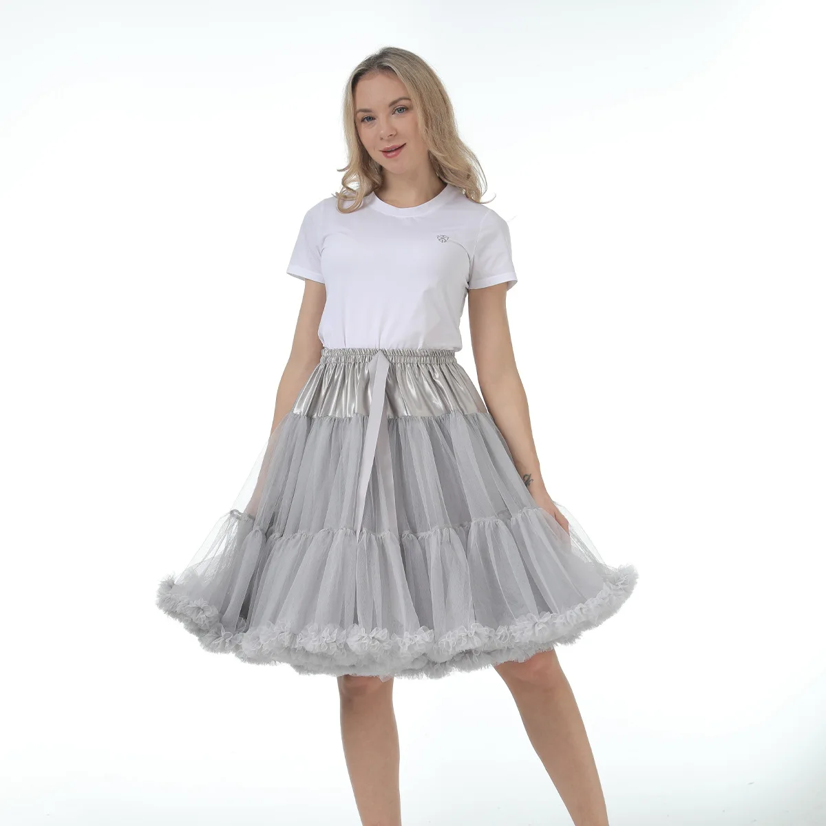 Skirt Length 55cm Women Tutu Skirt Solid Fluffy Tulle Princess Ball Gown Pettiskirt Ladys Ballet Party Performance Dress PP008