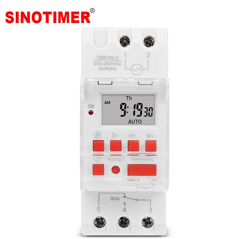 SINOTIMER 30A High Load 220V 7 Days Digital Programmable TIMER SWITCH Relay Time Control for ON/OFF at a Preset Time