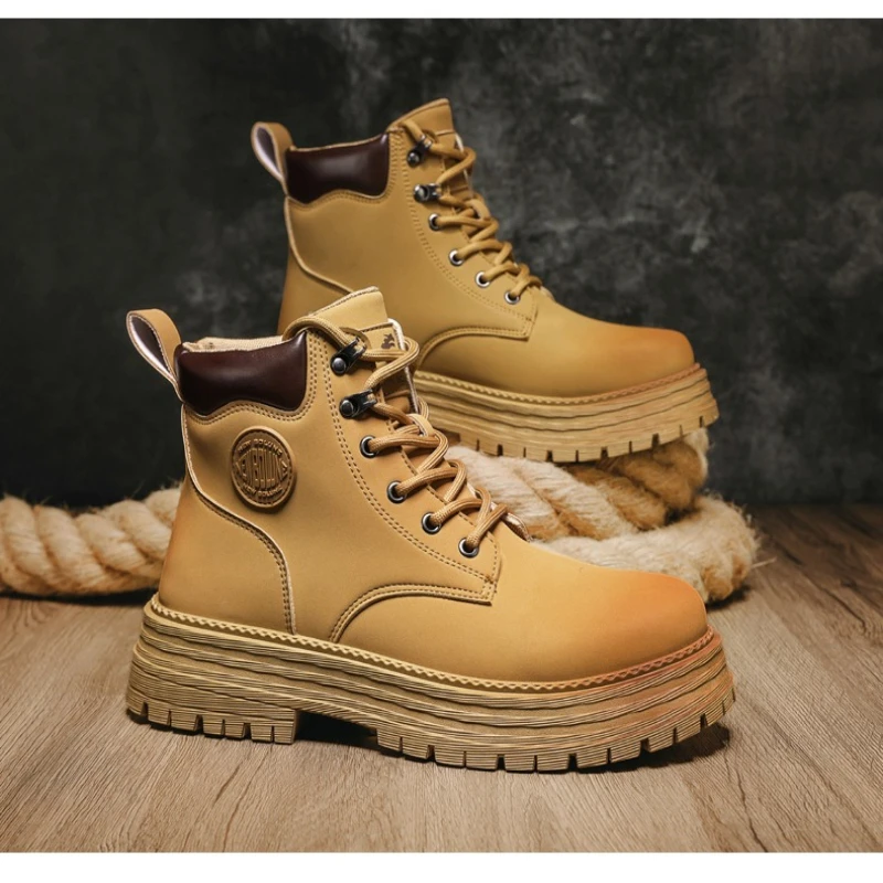 

Men's Solid-color Best-selling Couple High-top Thick-soled Fashionable Casual Boots, Plus-size Student Trendy Men's Boots