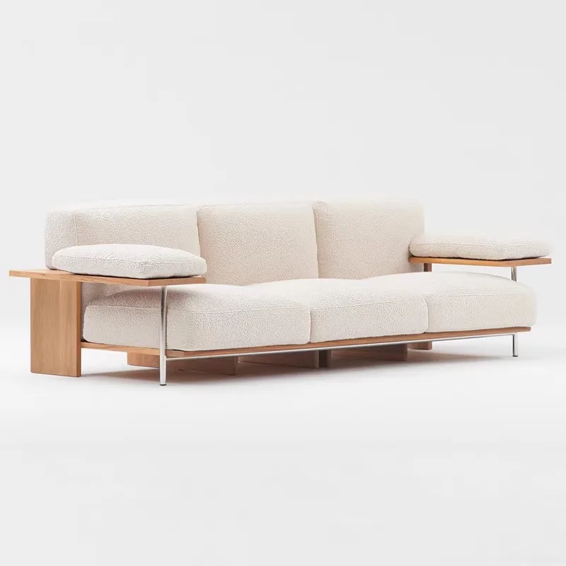 

Italian retro solid wood sofa small apartment light luxury living room modern minimalist medieval metal leather cloth B & B