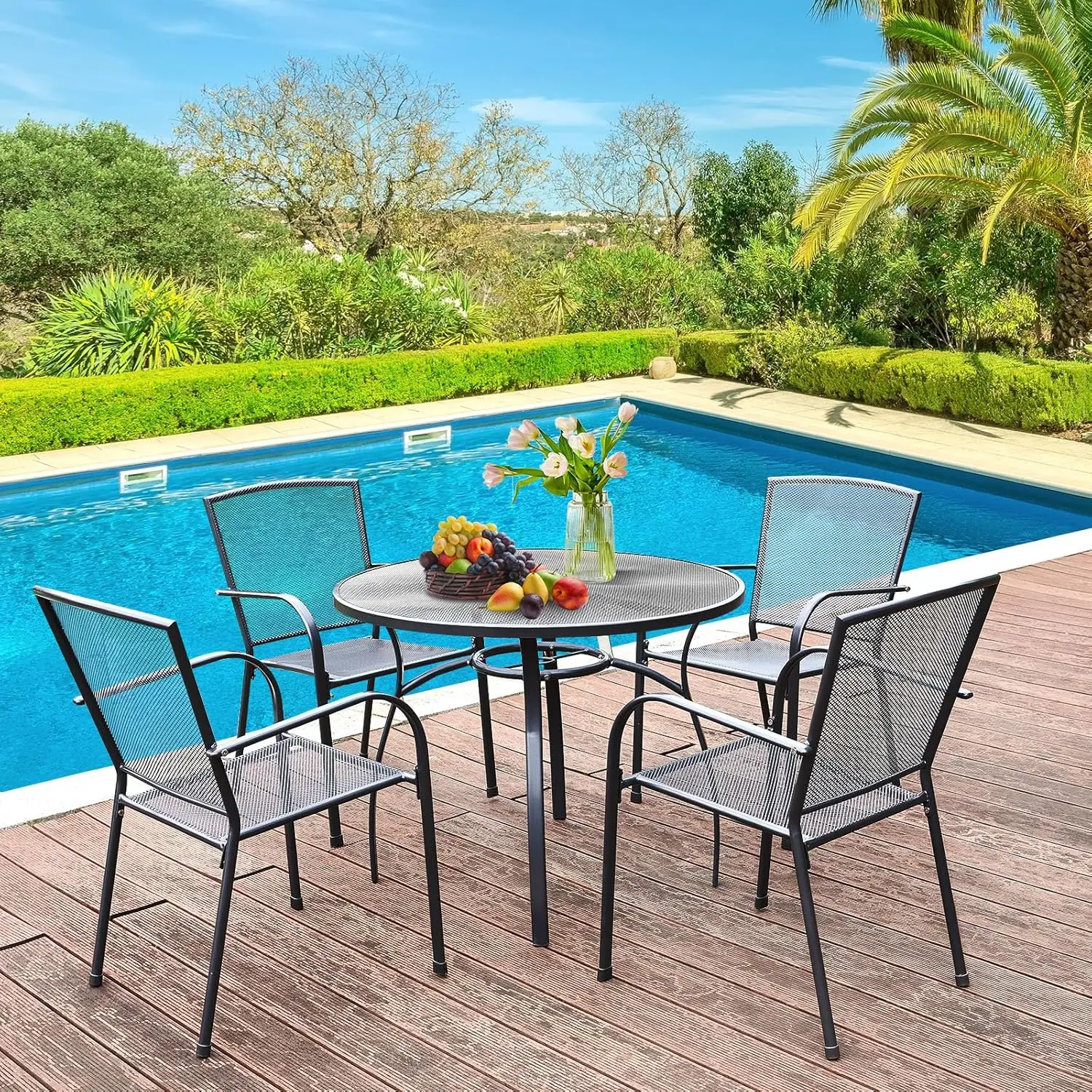 Outdoor Dining Set, Patio Table and Chairs Set for Morden Outdoor Furniture Set, Table and Stackable Chairs for Garden