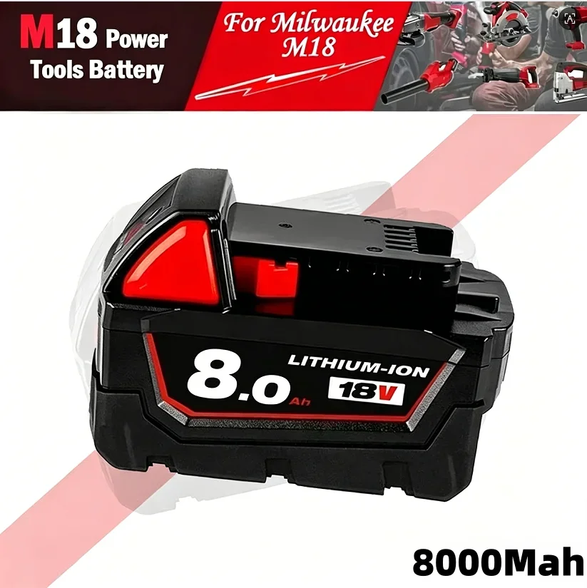 100% Neuf pour Milwaukee M18 Batterie haute performance 8,0 Ah 18 V Lithium-ion rechargeable pour outils électriques sans fil Milwaukee M18 Batterie 8 Ah