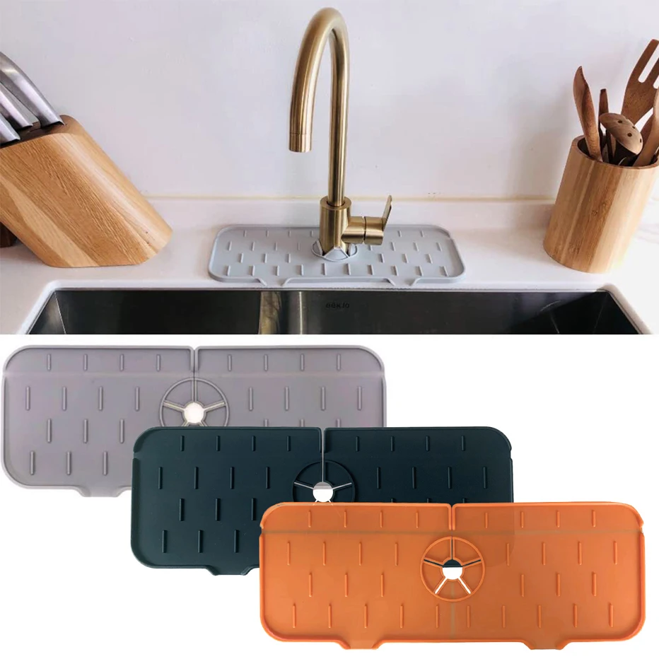 

Silicone Sink Faucet Splash Guard Mat Faucet Water Catcher Faucet Handle Drip Tray Drain Drying Pad for Kitchen Bathroom Sink