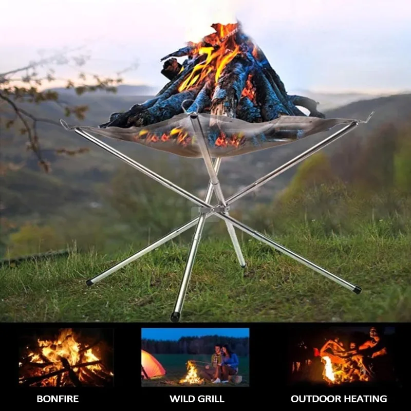 Portable Stainless Steel Stove Lightweight Picnic Boil Water Folding Firewood Rack Mini Stove Travel Nature Hike Survival Tool