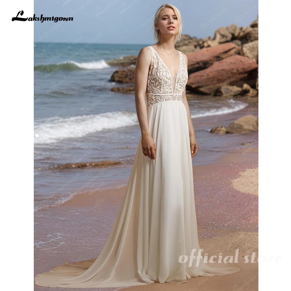 

Lakshmigown New Summer Wedding Dresses 2025 Beach Bridal Gowns Boho Lace Bride Dress Sleeveless Wedding Gowns V Neck Customized
