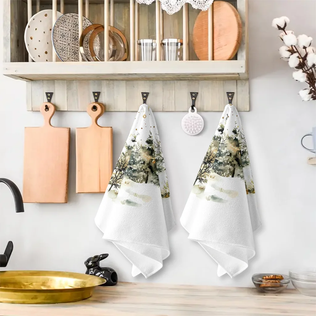 قطعتان من مناشف المطبخ على شكل شجرة عيد الميلاد الذهبية على شكل ندفة الثلج، مجموعة مناشف، قماش تنظيف ناعم فائق الامتصاص، منشفة شاي للطبخ والخبز، منشفة يد، قماش تنظيف، ديكور غرفة المطبخ، أساسيات المنزل #3