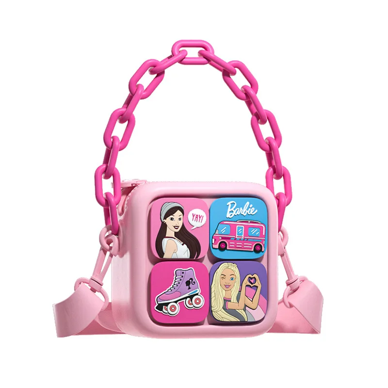 Original Barbie Pink Square Handbag Kawaii Messenger Bags Outgoing Waterproof Adjustable Girls Accessories Kids Backpack Gift