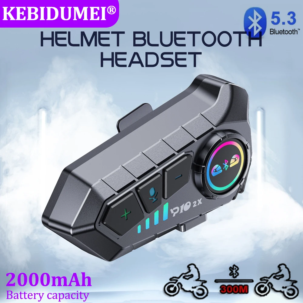 Motorcycle Intercom Headphone Bluetooth 5.3 Helmet Headset Wireless Interphone Intercomunicador 2000mAh Hands-free Call Earphone