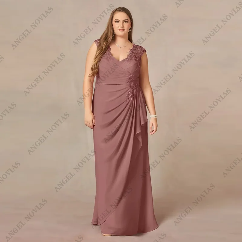 Personalizado a linha mãe da noiva vestido formal convidado do casamento elegante até o chão chiffon renda miçangas vestidos de lantejoulas 2024