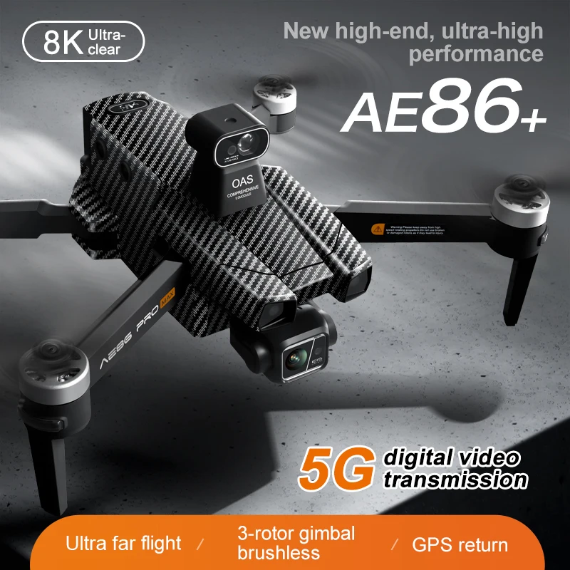 Professional AE86+ PRO MAX 8K HD GPS Drone 3-axis GIMBAL 5G Digital Transmission 360 Laser Obstacle Avoidance Quadcopter Toy