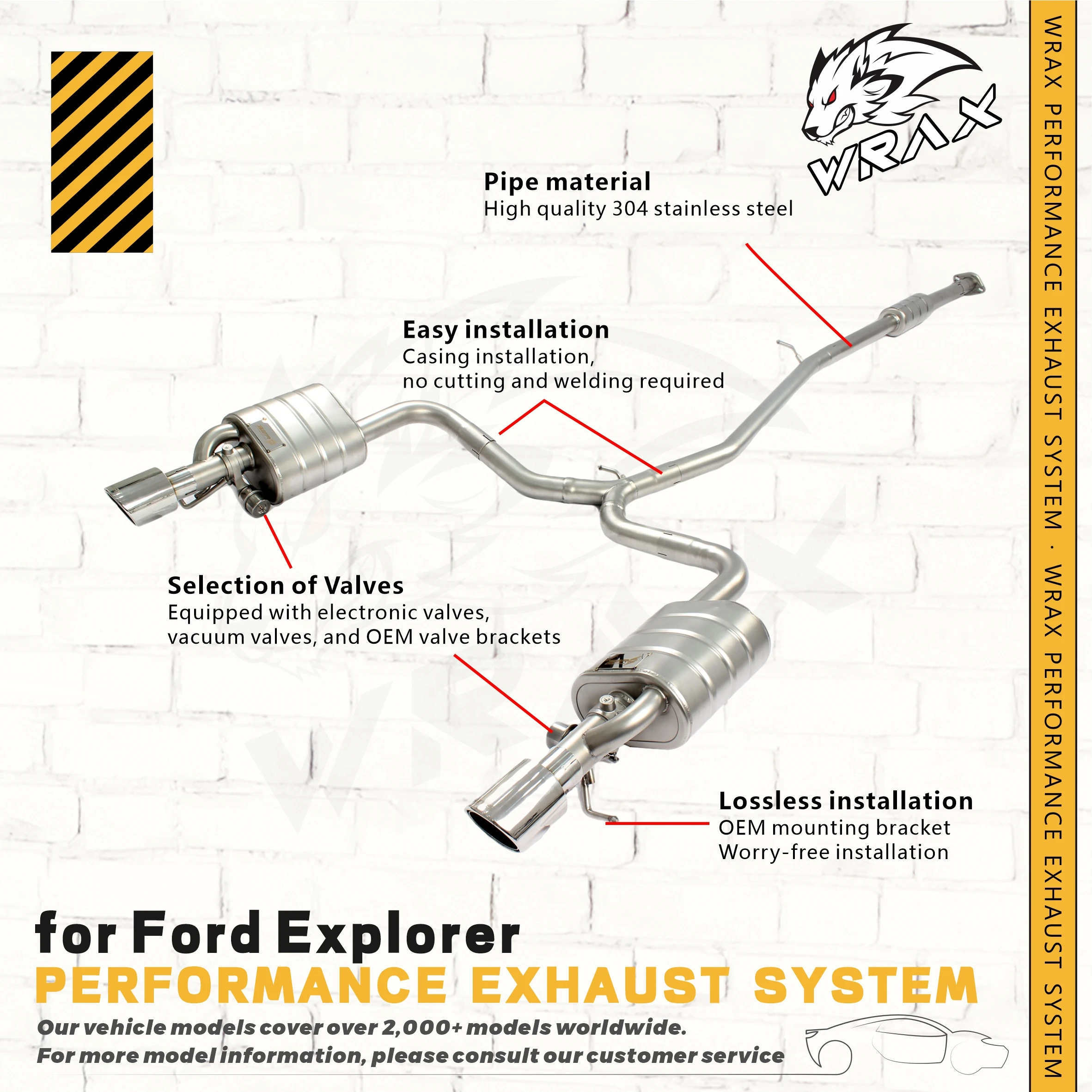 

WRAX Stainless Steel Catback Exhaust Kits Pipe Muffler for Ford Explorer Exact Fit DIY modification