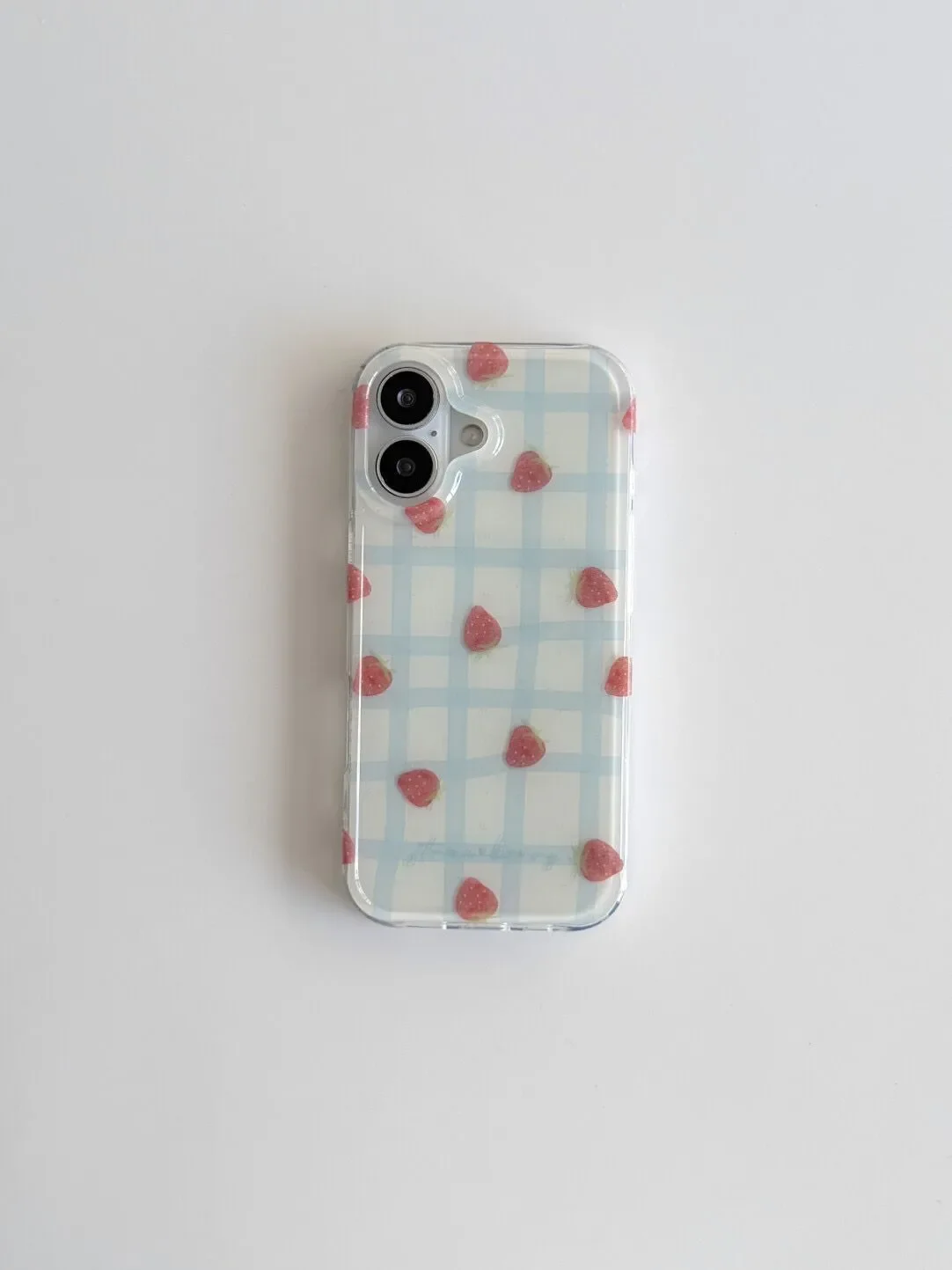 Fresh Blue Grid Pattern Strawberries Luxury IMD Phone Case For iPhone 17 AIR 16 15 14 13 12 11 Pro MAX Plus Y2K Silicone Cover