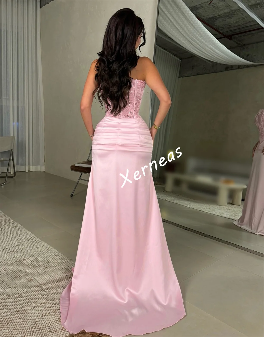 Customized Charmeuse Sequined Applique Strapless Floor-length Bespoke Occasion Elegant Party Wedding Women's Evening Dress