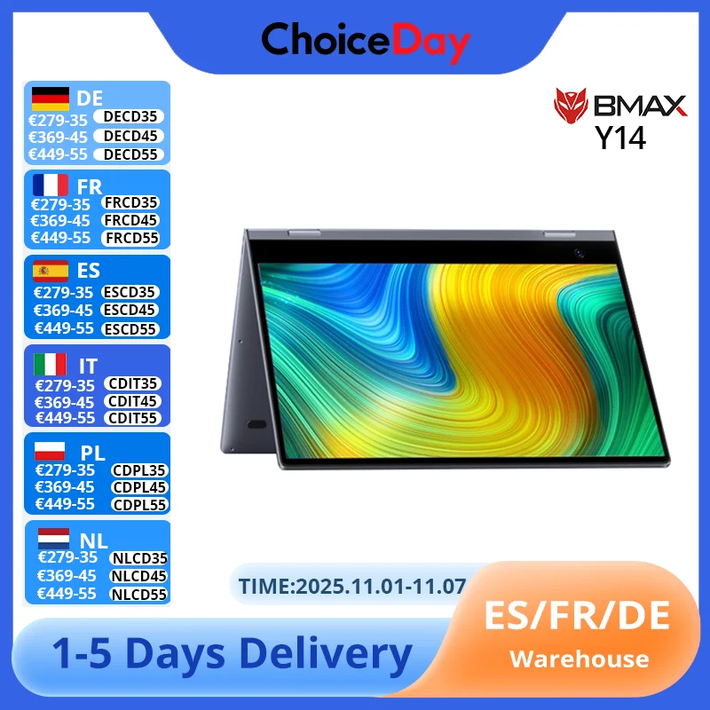 BMAX 2025 Nieuwste Y14 laptop 14 inch 1920×1080 IPS 360 °   16 GB RAM 512 GB SSD Intel Alder Lake N100 Bluetooth 4.2 Windows 11