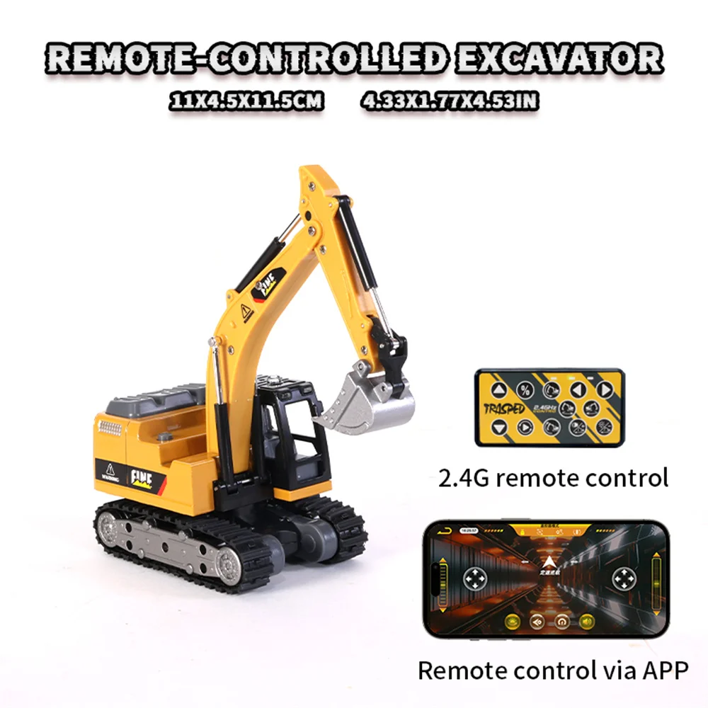 TRASPED HG4-301 RTR 1/64 2.4G Mini RC Excavator Alloy Bucket 270 °Rotation Support App Remote Controlled LED Light Sound Enginee