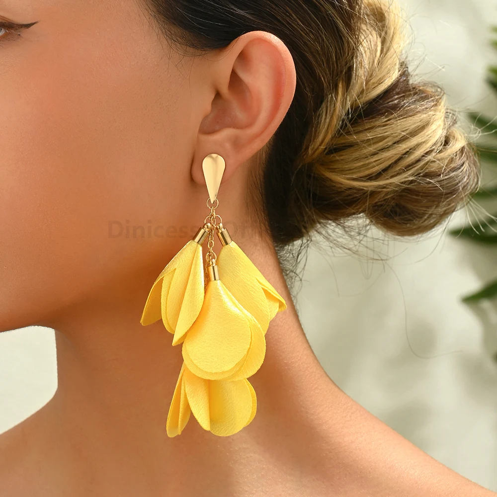 Boho Fashion Elegant Leopard Flower Long Tassel Dangle Earrings For Women Luxury Designer Wedding Party Jewelry Ear Accessories