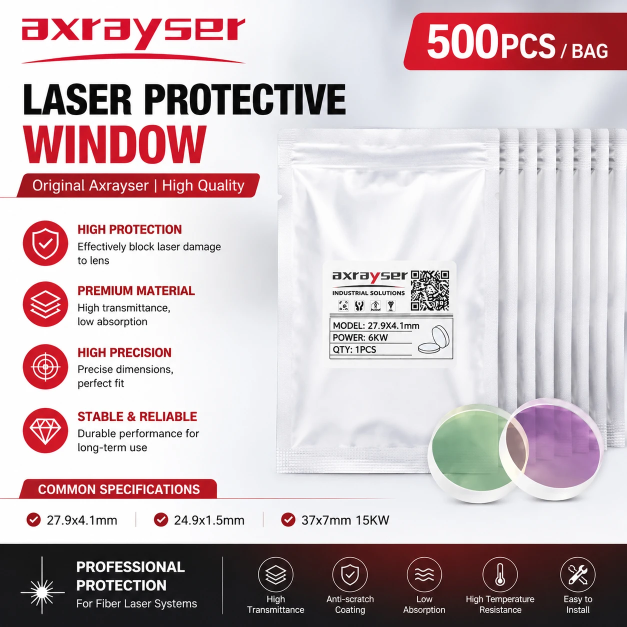 Wholesale 500PCS Axrayser Laser Protective Lens 20x2mm 37x7 10KW Protection Lens For WSX Raytools Bodor Laser Cutting Head
