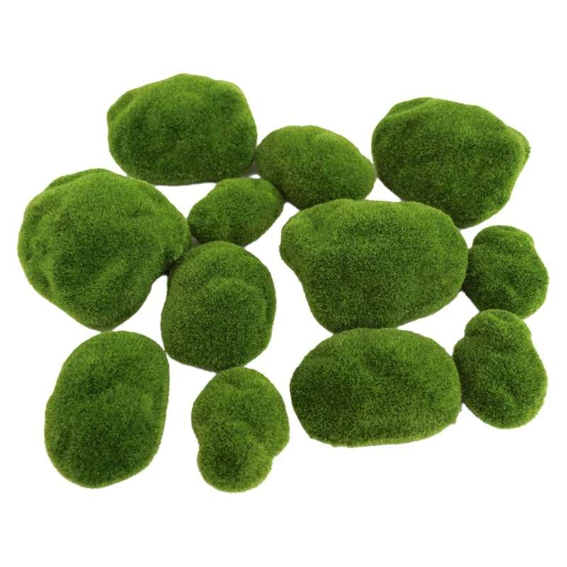 

PWS 12Pcs Moss Rocks Ball Artificial Green Stone Decoration Fake Lifelike Plant Simulation Ornament Party Window Display