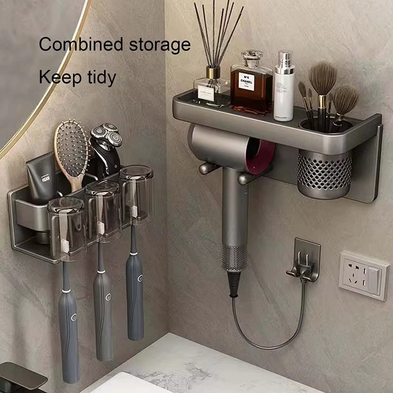 Toothbrush Holder Metal Toothbrush Rack Multi-Function Toothbrush Holder Punch-Free Toothpaste Holder Wall-Mounted Storage Box