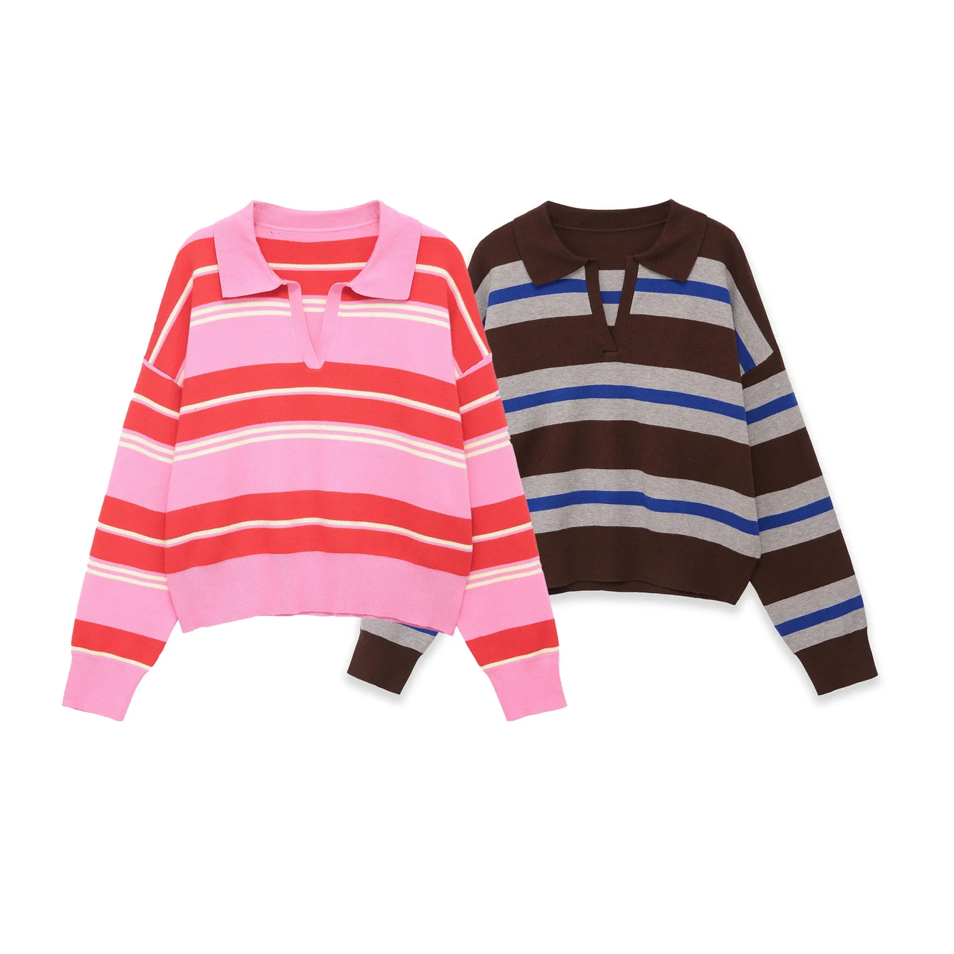 Frühling Herbst High-Street-Chic Damen Gestreifte Strickpullover Damen Langarm Vintage-Stil Oberteile