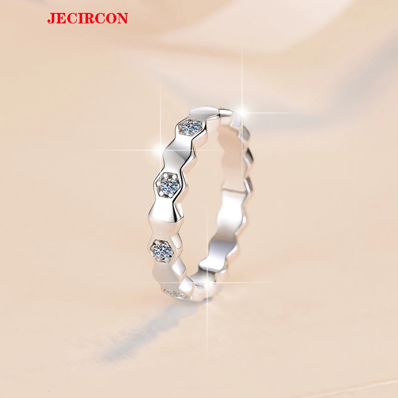 

JECIRCON 925 Sterling Silver Ring for Women Mini Moissanite Honeycomb Strip Couple Pairing Ring Fine Jewelry Simple Fashionable